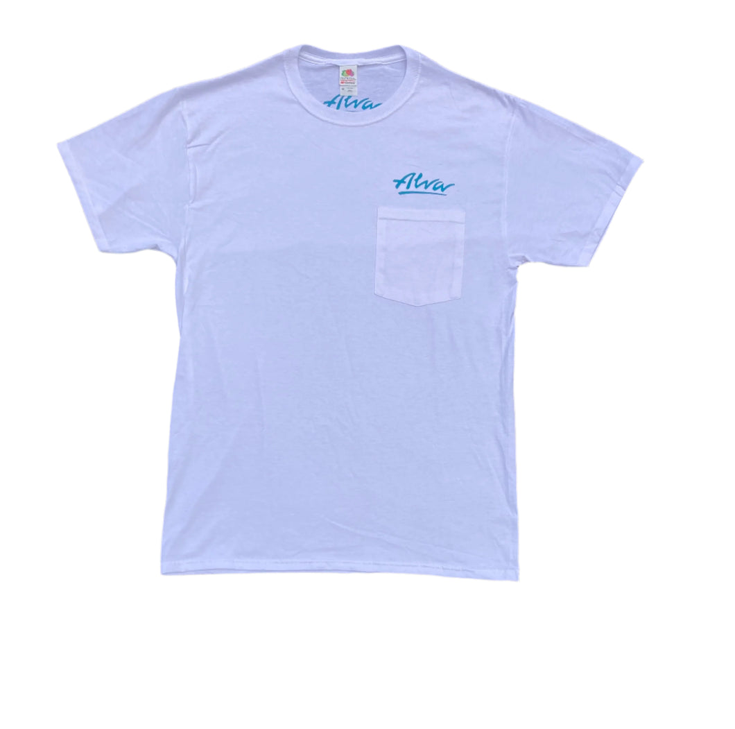 ALVA OG Logo Pocket T- White with Aqua OG Alva logo on pocket