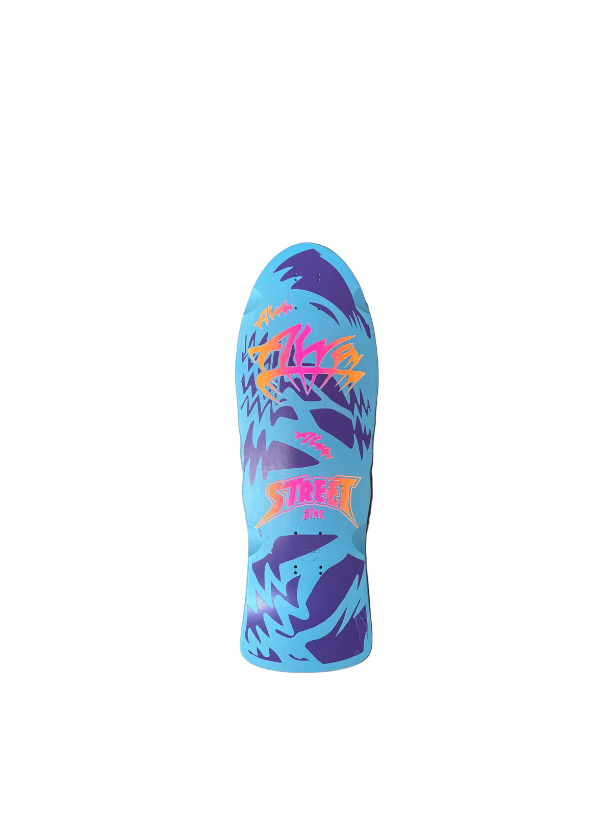 ALVA STREET FIRE -  Baby Blue with orange and pink logo Deck