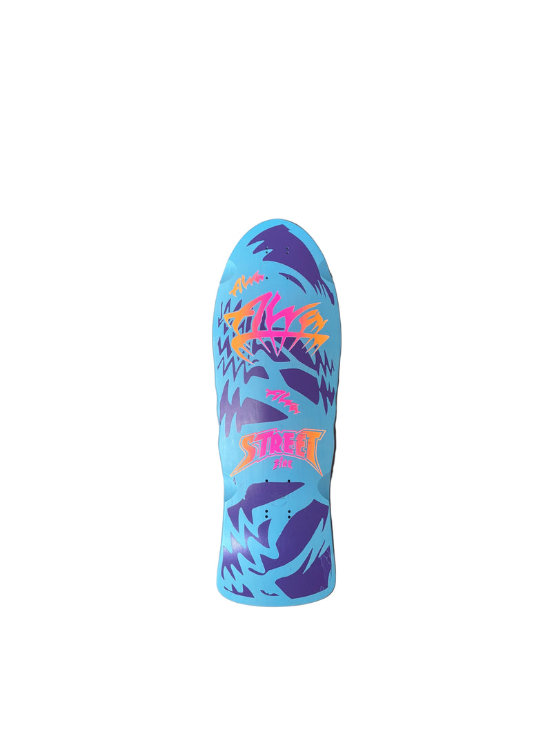 ALVA STREET FIRE -  Baby Blue with orange and pink logo Deck