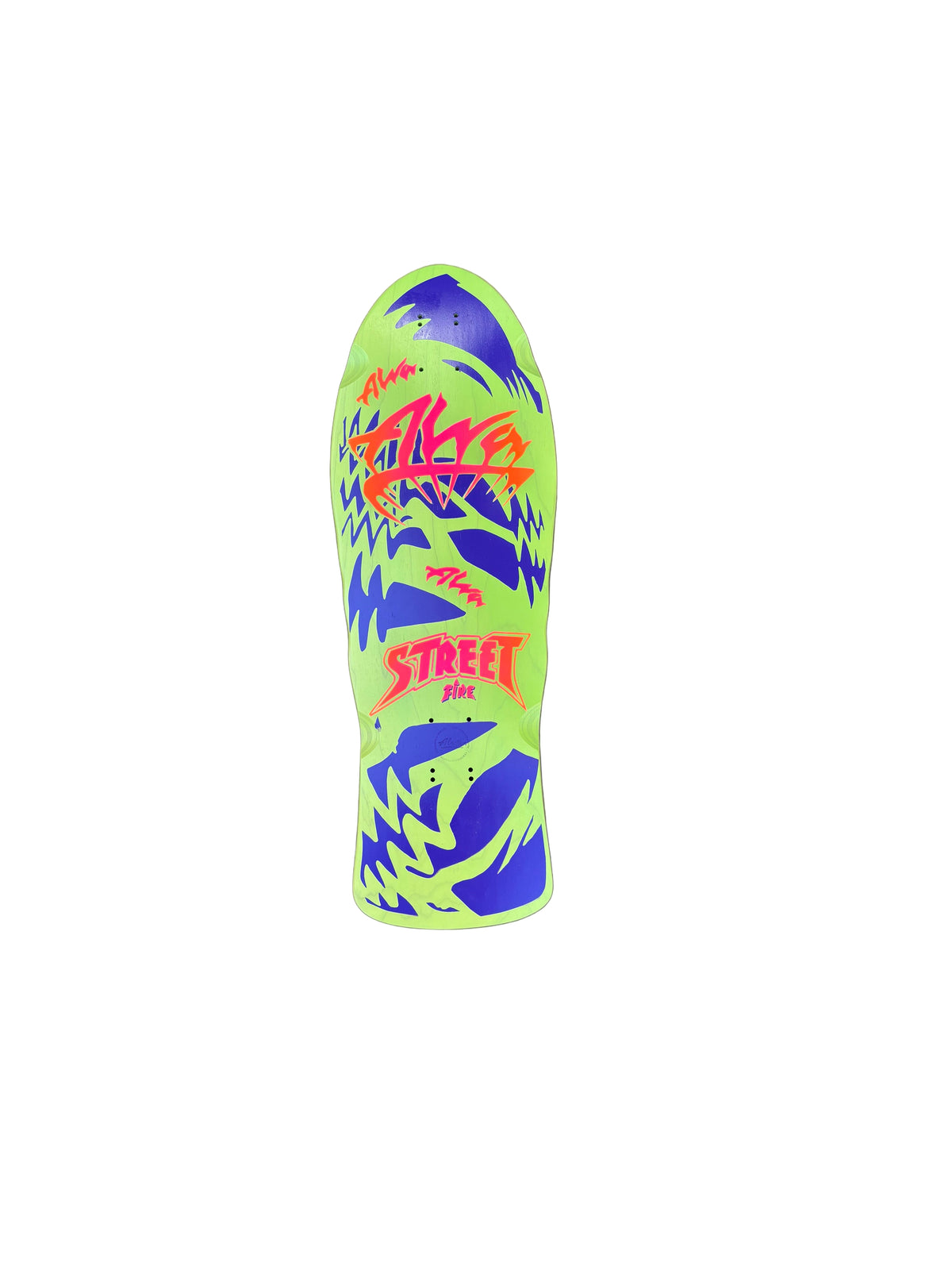 ALVA STREET FIRE - Green w/ Blue. Red logo Deck