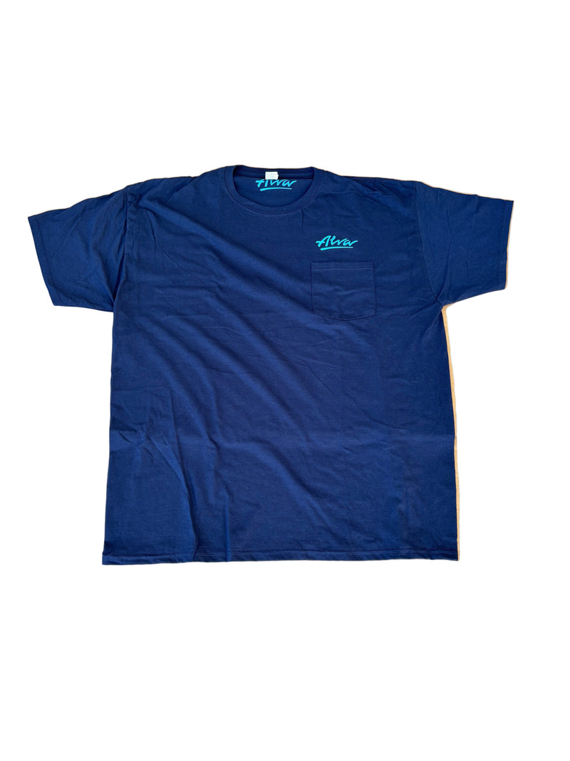 ALVA OG Logo Pocket T- Navy with Aqua OG Alva logo on pocket