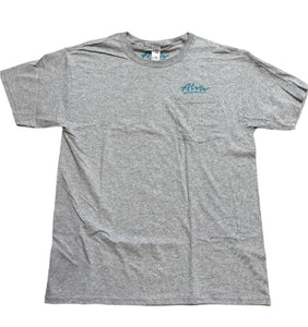ALVA OG Logo Pocket T- Heather Grey with Aqua OG Alva logo on pocket