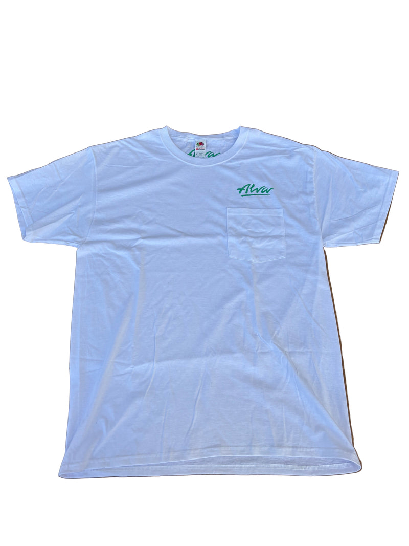 ALVA OG Logo Pocket T- White with Lizard OG Alva logo on pocket