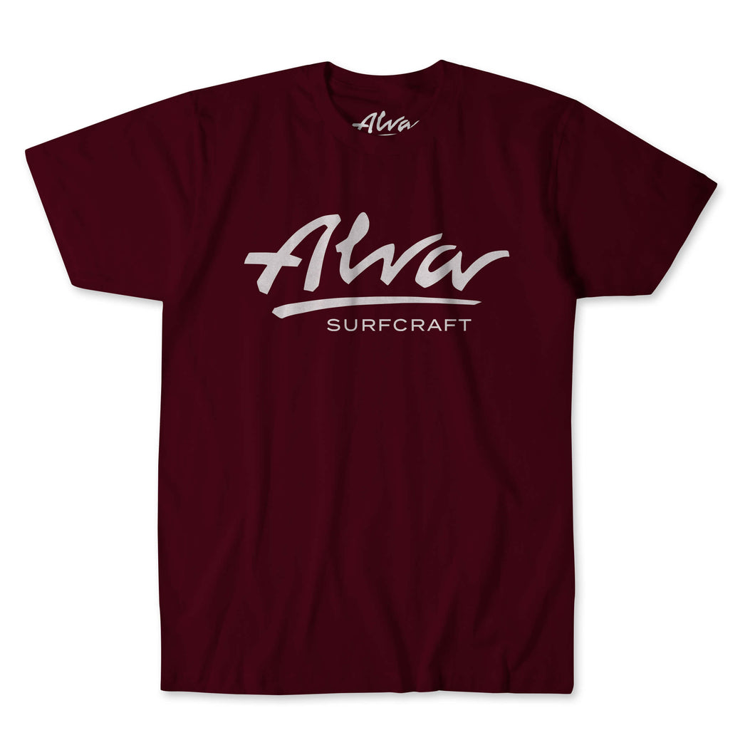 ALVA Surfcraft T Shirt Maroon with White