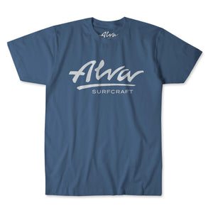 ALVA Surfcraft T Shirt Slate Blue with White – Alva-Skates.com