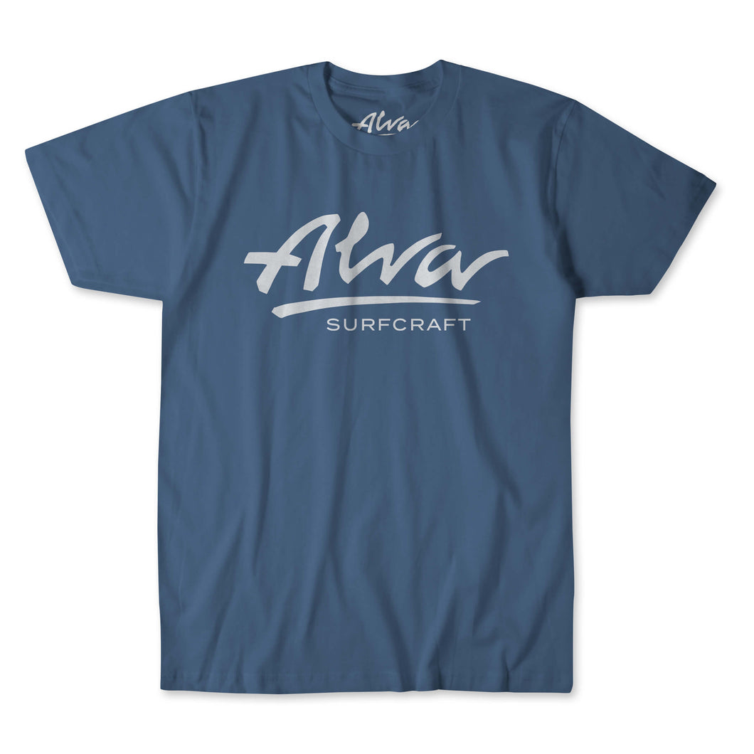ALVA Surfcraft T Shirt Slate Blue with White