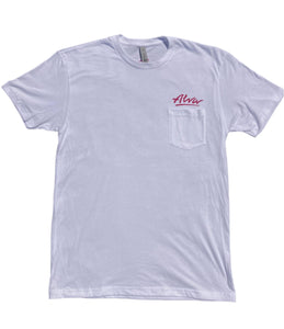 ALVA OG Logo Pocket T- White with Magenta OG Alva logo on pocket