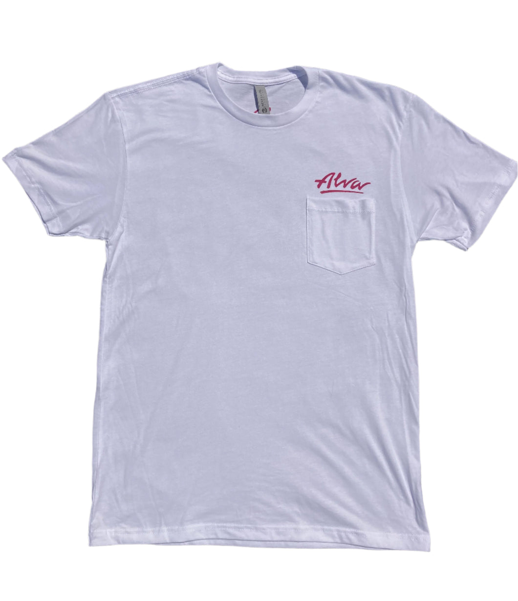 ALVA OG Logo Pocket T- White with Magenta OG Alva logo on pocket