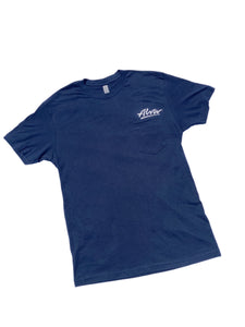 ALVA OG Logo Pocket T- Dark Blue with Silver Alva OG Logo on pocket