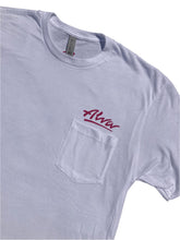 Load image into Gallery viewer, ALVA OG Logo Pocket T- White with Magenta OG Alva logo on pocket

