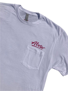 ALVA OG Logo Pocket T- White with Magenta OG Alva logo on pocket