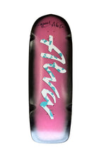 Load image into Gallery viewer, TONY ALVA SIGNED SUPER PIG DECK- black hallowed Magenta with white OG logo and blue splatter
