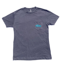 Load image into Gallery viewer, ALVA OG Logo Pocket T- Gunmetal with Teal OG Alva logo on pocket
