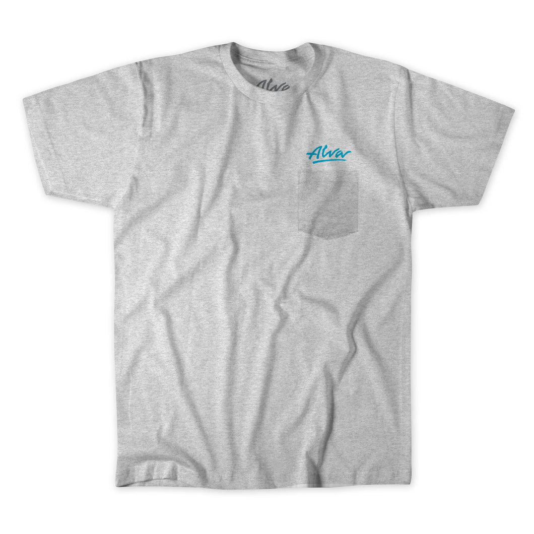 ALVA OG Logo Pocket T- Heather Grey with Aqua OG Alva logo