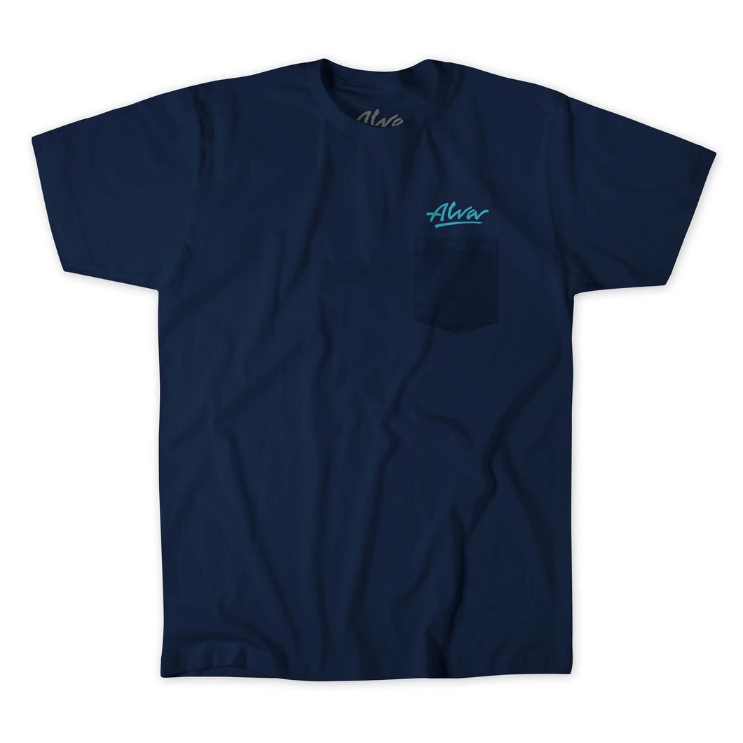 ALVA OG Logo Pocket T- Navy with Aqua OG Alva logo