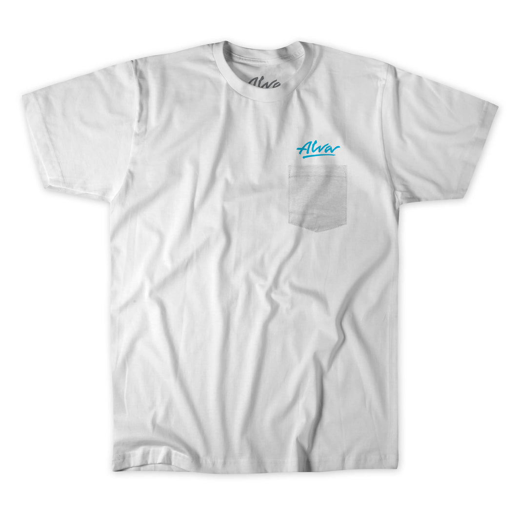 ALVA OG Logo Pocket T- White with Aqua OG Alva logo