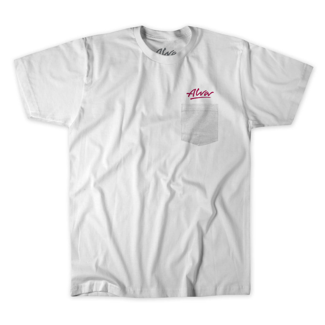 ALVA OG Logo Pocket T- White with Magenta OG Alva logo