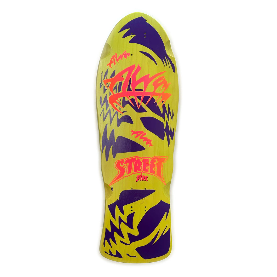 ALVA STREET FIRE - Green w/ Blue. Red logo Deck