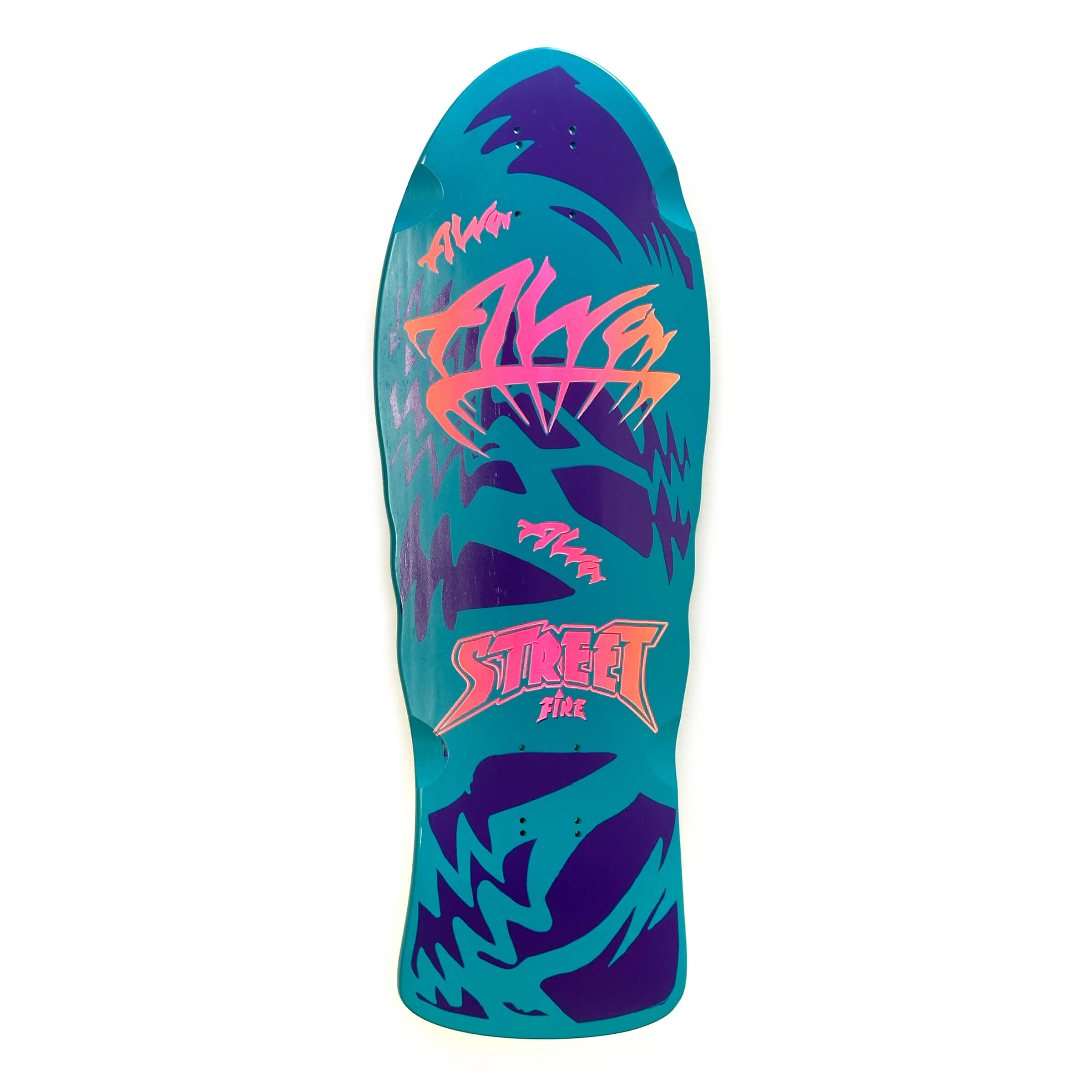 ALVA STREET FIRE - Turquoise with orange and pink logo Deck – Alva