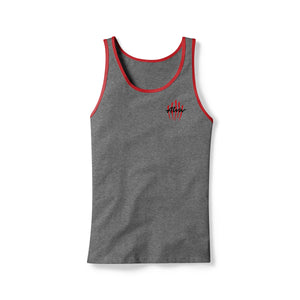 ALVA HEATHER GREY & RED SCRATCH LOGO TANK