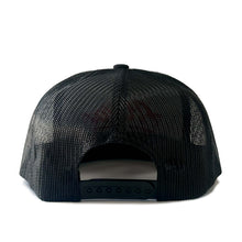 Load image into Gallery viewer, ALVA BLACK MESH SNAP BACK HAT WITH RED EMBROIDERED OG LOGO
