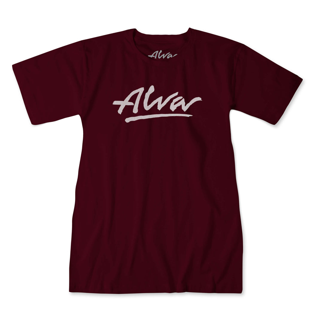 ALVA Womens OG Logo T Shirt-burgundy with white